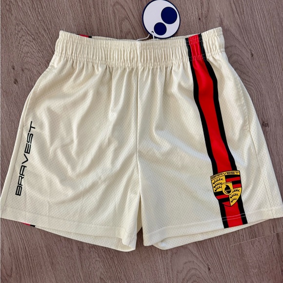 Bravest Studios x Porsche Racing Logo Shorts in Cream